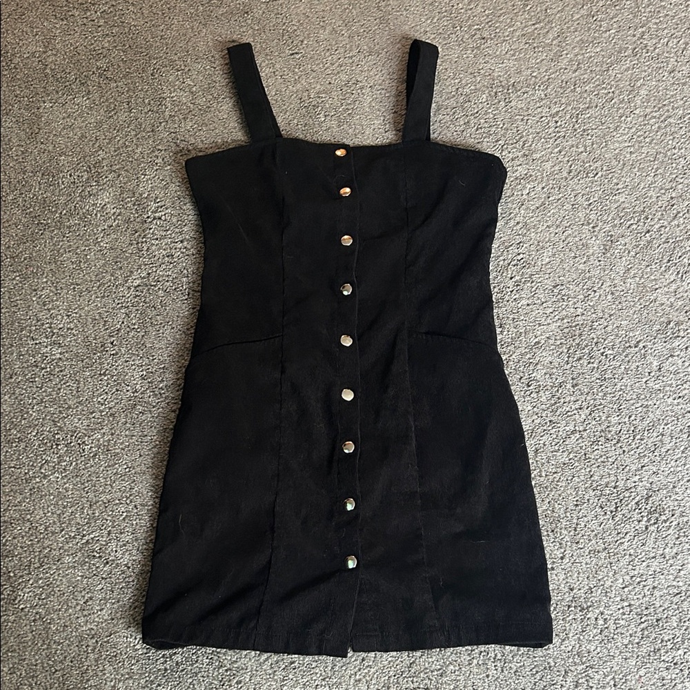 Elegant Black Button-Down Corduroy Dress